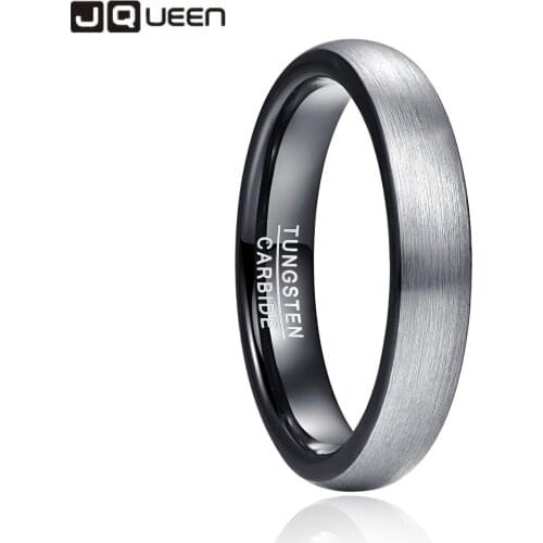JQUEEN Wide 4mm Wire Drawing Inner Ring Electric Black Dome Tungsten Steel Ring Men and Women Jewelry