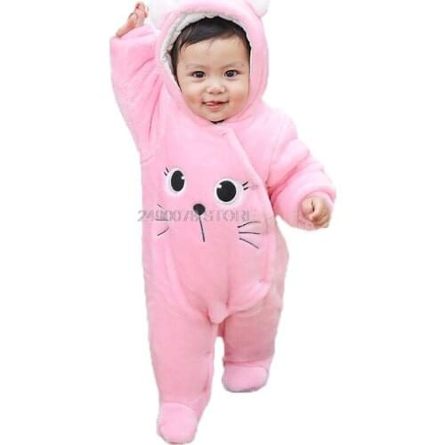 Newborn Baby winter rompers Boys thick warm jumpsuit girls Flannel outerwear infant toddler boys cartoon hoddies rompers