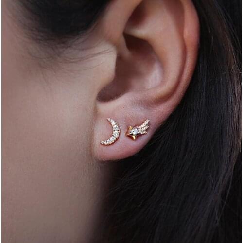 Tiny Moon Star Cz Earring For 2021 Mothers Day Gift 925 Sterling Silver Ear Climber Elegance Classic Mini CZ Women Fine Jewelry