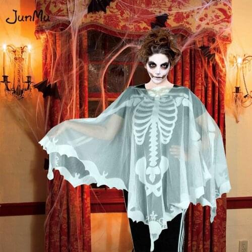 Halloween Skeleton Lace Women Shawl Gift Photography Prop Halloween Holiday Soft Exquisite Loose Cape Poncho Party Stage Costume