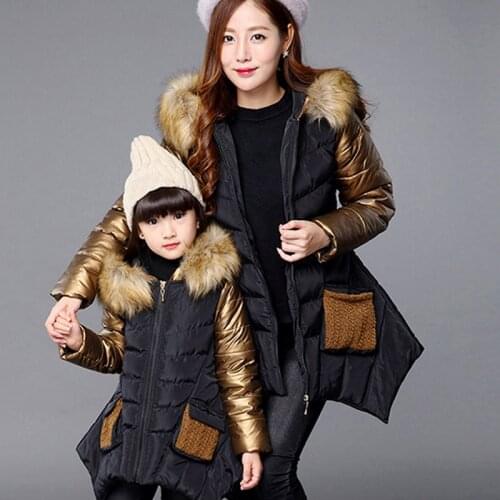 2-10Yrs Baby Girls Winter Jacket Children Down Coat Fur Hooded Collar Stitching Fashion Thick Warm Girls Outerwear Jacket Clothe