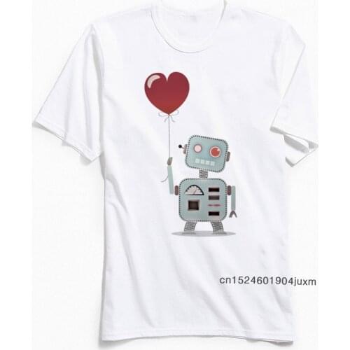 Fashionable T Shirt Man Tshirt Funny Crewneck Couple T-shirt Robot In Love 100% Cotton Men Tops Tees Punk Camisa Free Shipping