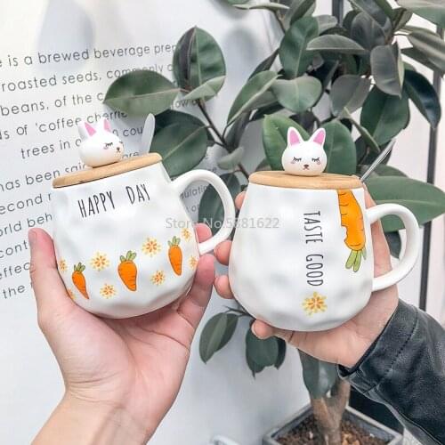 Cartoon Radish Rabbit with Lid and Spoon Ceramic Cup Men and Women Business Mug Water Cup Small Fresh Cup