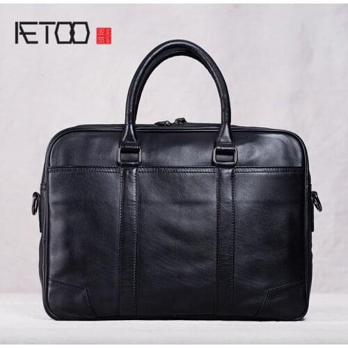 AETOO Mens casual handbags, leather briefcases, first-layer leather business computer bags, horizontal shoulder bags