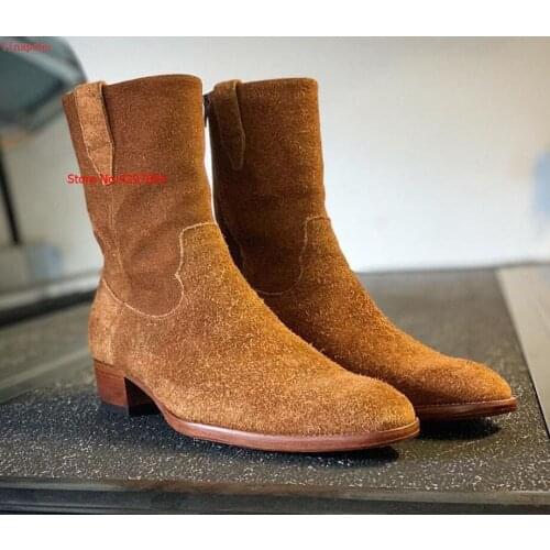 Handmade Men Boots suede Leather Men Ankle Boots 2019 Fashion British Style Tristin Boots Top Quality Brogue Shoes for Men shoes