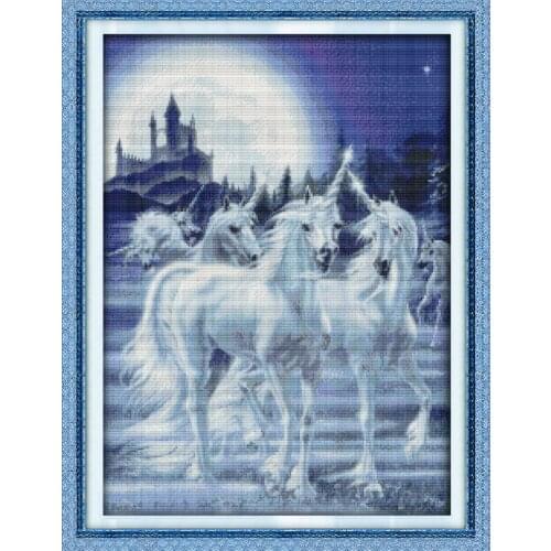 Unicorn cross stitch kit 14ct 11ct pre stamped canvas cross stitching animal lover embroidery DIY handmade needlework