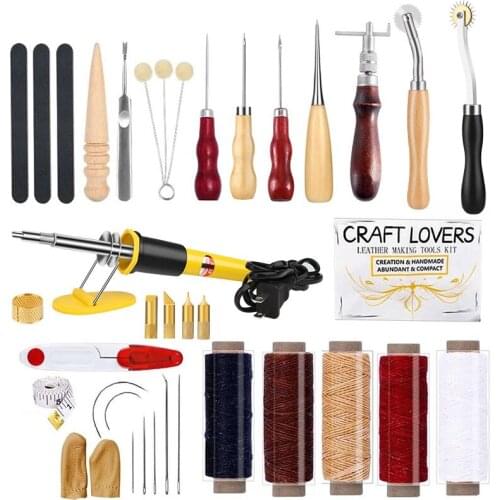 LMDZ 34Pcs Leather Working Kit Leather Starter Kit Leather Stitching Kit Leather Burning Tool Leather Crafting for Beginner