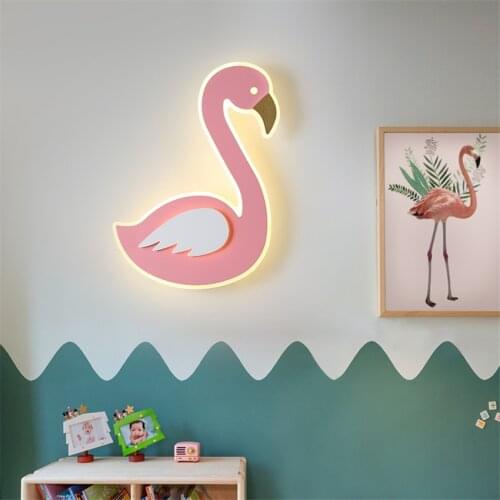 Pink Flamingo Wall Lamps Childrens Room Boy Bedroom Girl Princess Modern LED Bedside Sconces Lights Lamp Cartoon Cute Fixtures