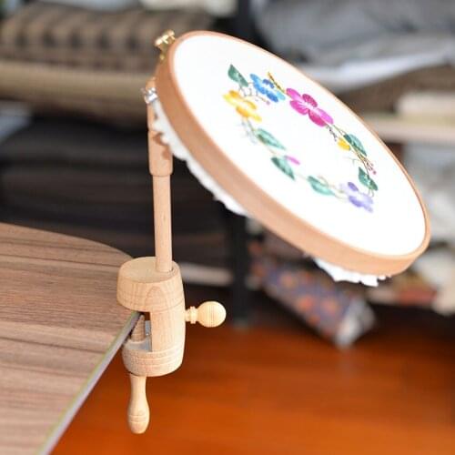 DIY Desktop Wood Embroidery Hoop Rotation Stand Cross Stitch Frame Stand Holder Wooden Needlework Easy For Handwork Sewing Tool