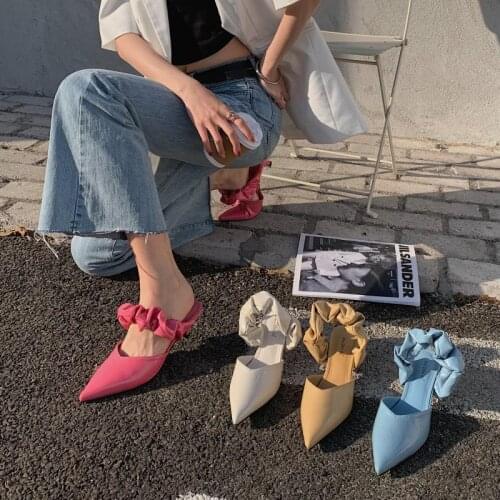 New Patent Leather Pointed Toe Slippers Low Heels Fashion Slippers Casual Summer Mules