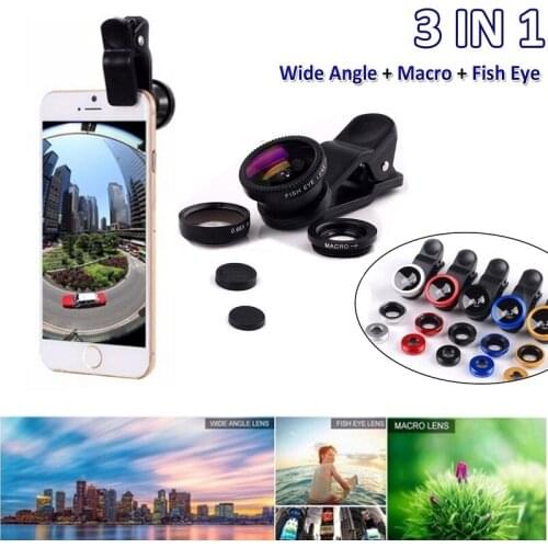 3-in-1 Wide Angle Macro Fisheye Lens Camera Kits Universal Mobile Phone Fish Eye Lenses For iPhone Samsung Huawei Xiaomi Oneplus