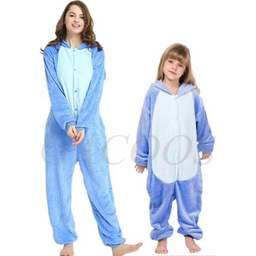 Mother Daughter Cosplay Sleepwear Baby Boys Tiger Onesie Kids Unicorn Hooded Pajamas 2021 Children Girls Kigurumi Stitch Costume