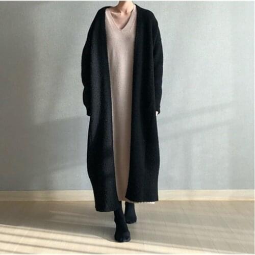 Autumn Winter Hot Fashion Loose Long Knit Sweater Women Solid Color Cardigans Warm Knitwear Kimono Plus Size Knitted Outerwear