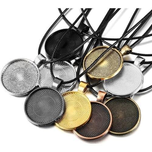 5pcs/lot 25mm Cabochon Base Tray Bezels Blank and Wax String For Necklace Setting Cabochon Base DIY Jewelry Making Supplies