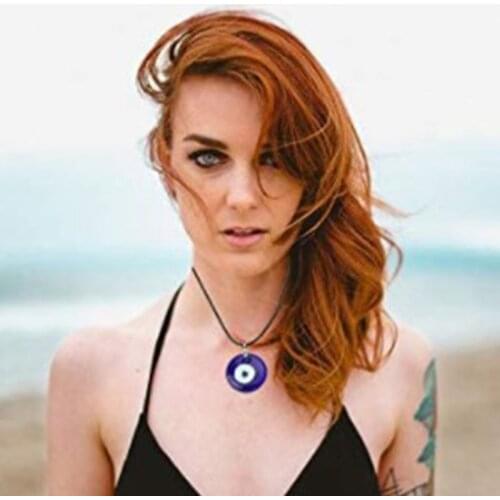 U90E Evil Eye Bracelet Necklace for Women Men Blue Turkish Resin Leather Rope Evil Eye Bracelet Lucky Protection Necklace