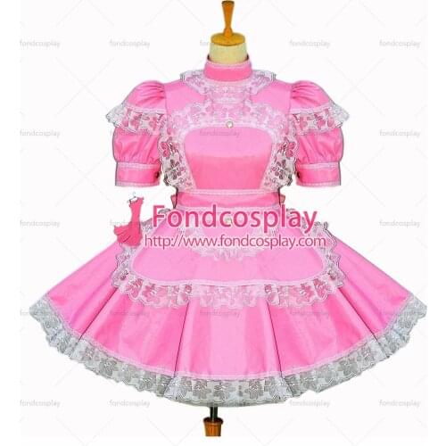 Sexy sissy maid PVC dress pink lockable Uniform cosplay costume Tailor-made[G260]