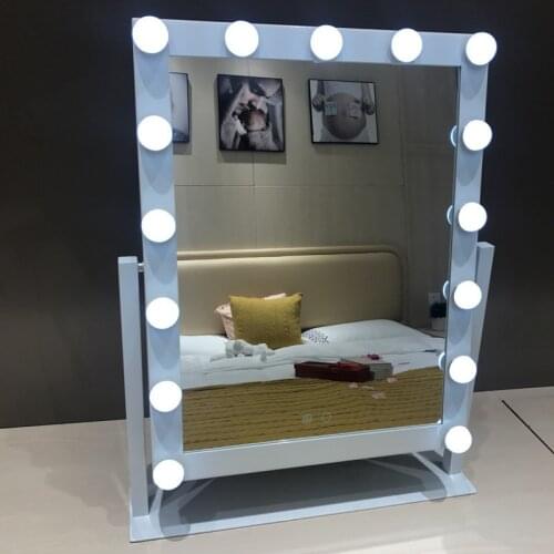 LED 15 Bulb Mirror Portable Princess Mirror Beauty Mirror Vanity Light 3 Color Makeup Mirror Adjustable Touch Screen