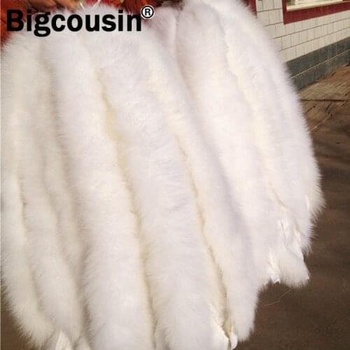 2021 Real Fox Fur Collar Medium Quality Natural Fox Tails Fur Scarves 75*12cm Woman Man Winter Jackets Hooded Pure White Scarf