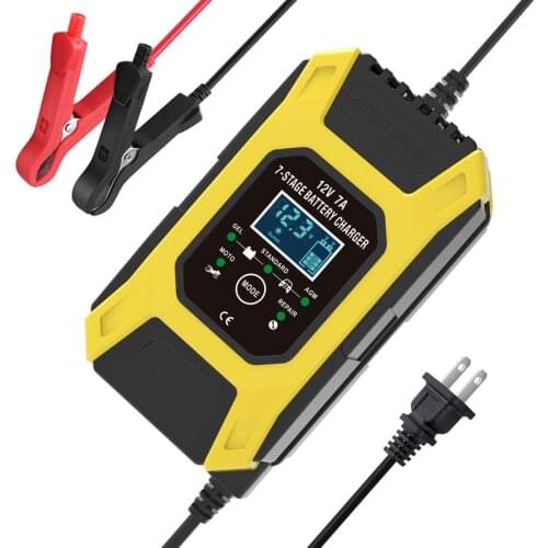 7A 12V 7-Stage Smart Battery Charger Car Motorcycle Pulse Repair Charger Lead Acid Battery Charger Digital LCD Display EU US UK