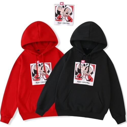 Disney Sweatshirt Chic Fashion Minnie Mickey Mouse Christmas Cartoon Print Hooded Pocket Unisex Women Long Sleeve Tops 9 Colors