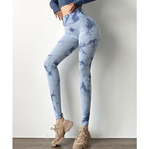 Women Tie-Dye Print Pants, Adults High Waist Sport Tights For Running Gymnastics Fitness Yellow Orange Grey Light Blue S M L XL