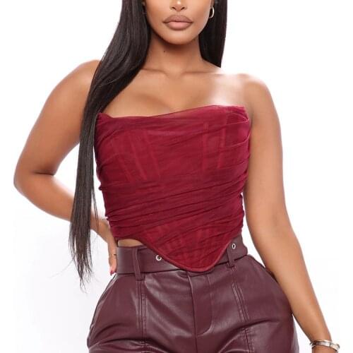 Womens Vintage Strapless Open Back Boned Female Mesh Backless Bustier Zipper Back Corset Body Shaper Femme Crop Top