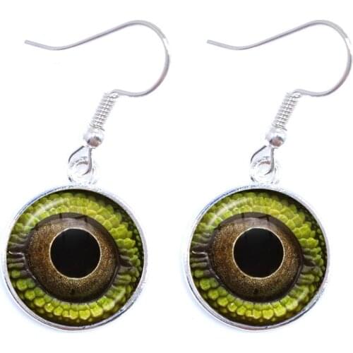 1Pair Dragon Eyes 25mm Glass Cabochon Earrings Animal Eyes Dragon Snake Owl Cat Tiger Eyes Silver Earrings For Women Girls Gift