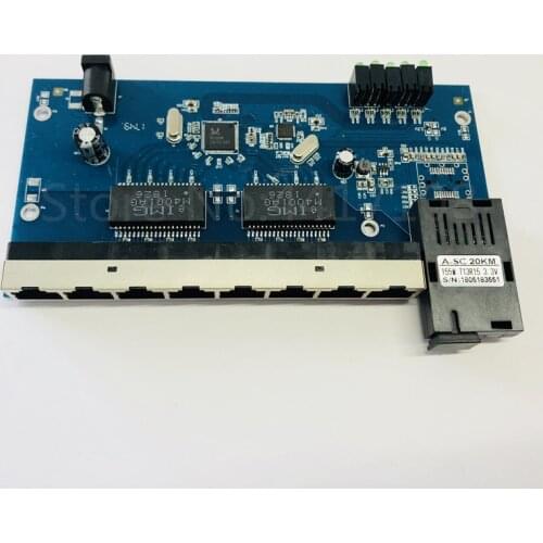 10/100M Fast Ethernet switch Converter 20KM Ethernet Fiber Optical Media Converter Single Mode 8*RJ45 and 1*SC fiber Port PCBA