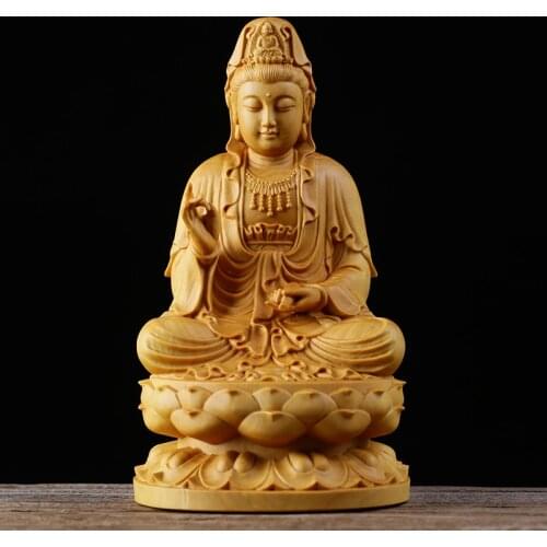 10/13CM Buddha Guanyin Bodhisattva East Buddha Boxwood Carving Solid Wood Carving hand carved Feng Shui