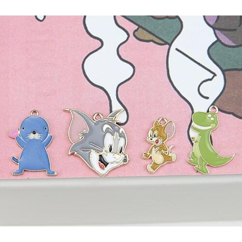 10pcs Cartoon Animal Cat And Mouse Dinosaur Seal Charms Alloy Enamel Pendant Floating Bracelets DIY Jewelry Accessories YZ540