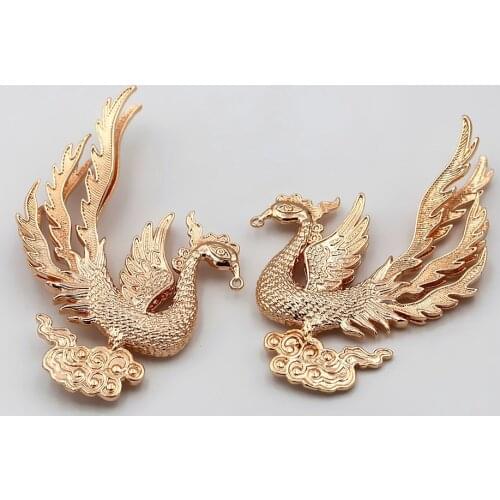 2pcs Brass Casted Retro Phoenix Oriental Charms Stamping Decoration Display Cameo Base Quality DIY Coronet Jewelry Accessories