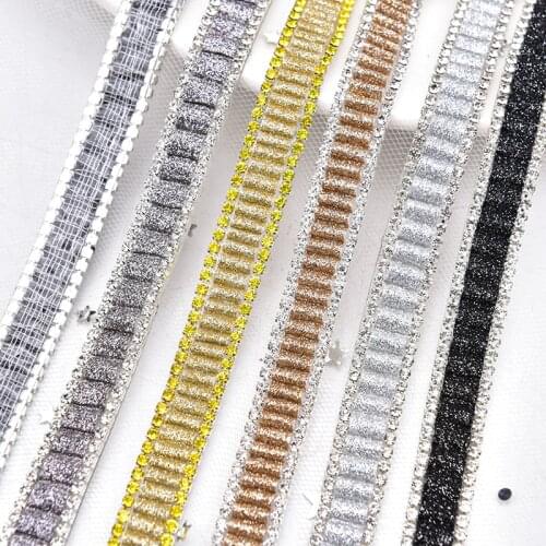 2 Yards/Lot Hot Fix Rhinestones Beaded Tape Iron on Crystal Chain Applique Lace Ribbon Trim For Wedding Dress Belt DIY