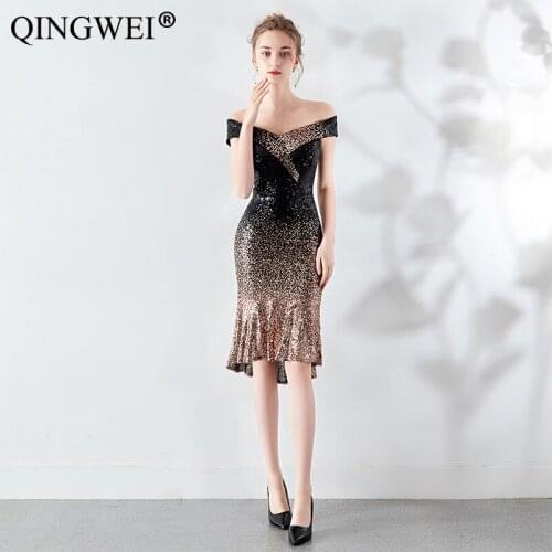 2019 new European and American dress fishtail low chest can be illuminated gradient beads with chest pad