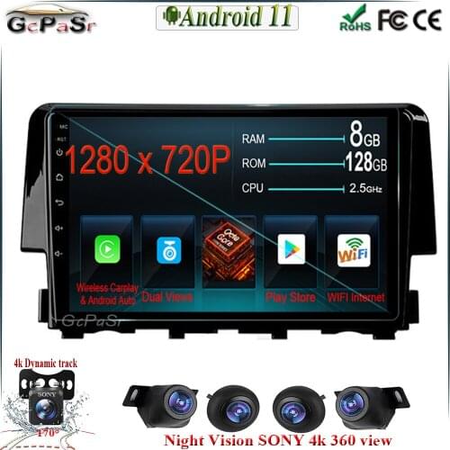 360 camera For Honda Civic 10 FC FK 2015 - 2020 Car Radio Multimedia Video Player Navigation GPS Android No 2din 2 din dvd