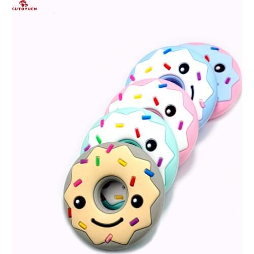 Sutoyuen 5pcs Baby Silicone Donut Teether Cartoon Smile Donuts BPA Free DIY Crafts Nursing Jewelry Teething Toys Accessories