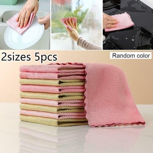 5PCS/Set Kitchen Cleaning Towel Fish Scale Microfiber Polishing Cleaning Cloth Magics Anti-grease Wiping Rag RANDOMLY COLOR