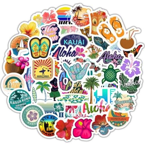 50 Sheets/ Set Hawaii Tropical Stickers Beach Summer Style Waterproof Vinyl Decals Sticker for Water Bottles Computers Laptop