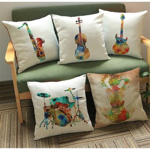 Drum Guitar Sax Candy Color Music Instrument decorative cushion cover Sofa Pillow Cover Chair Car home room decoration gift