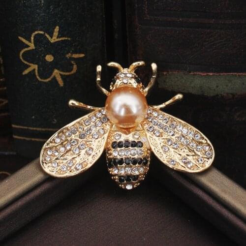 Cute Insect Brooch Women Delicate Little Bee Brooches Crystal Rhinestone Pearl Pin Brooch Jewelry Gifts For Girls Accessories