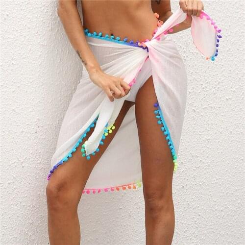 Women Tassels Bikinis Wraps Skirts Summer One Piece Solid Bandage Bathing Beachwear Cover Ups Femme Swimsuits Scarf Pareos