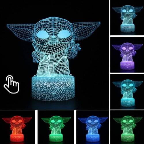 Star Wars Baby Yoda Figure 3D Mandalorian LED Nightlight Sleeping Light Model Anime Acrylic Action & Toy Fgures for Kid Gift