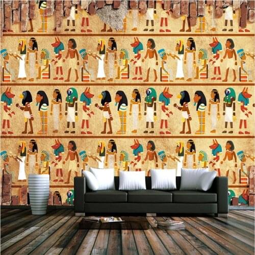 Classical Brick Wall TV Background Wall Pharaohs and Pyramids Wallpaper in Ancient Egyptian Style with Theme Restaurant Murals