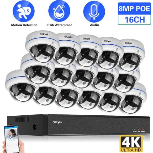 4K Ultra HD POE IP Dome Camera Set 16CH CCTV Security System 8MP 8CH POE NVR Kit Outdoor Waterproof Video Surveillance Kit 4K