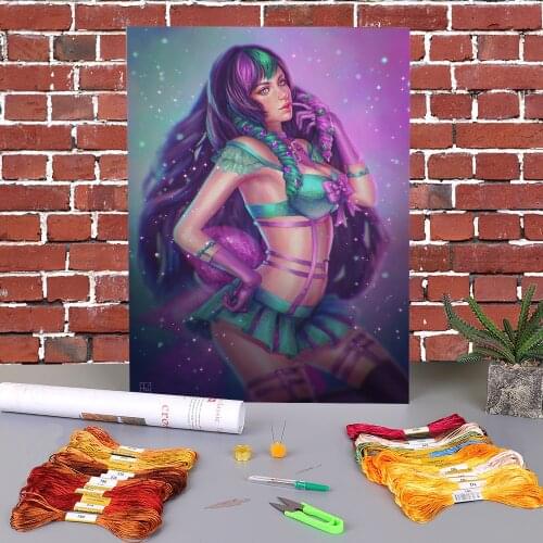 Cartoon Girl Woman Printed Canvas 11CT Cross Stitch Patterns DIY Embroidery DMC Threads Handmade Needlework Handiwork Floss