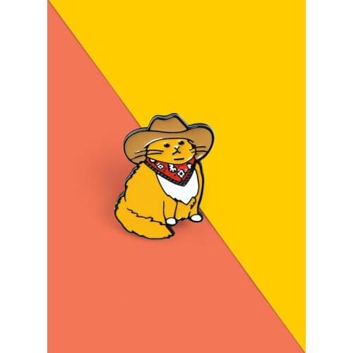 Cowboy Cats Kitten Enamel Pin Funny Animal Hat Brooches Shirt Lapel Bag Cute Badge Gift For Women Men Kids Children