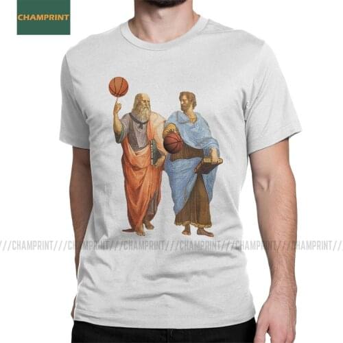 Men Plato And Aristotle In Epic Basketball Match T Shirts Pure Cotton Clothing Novelty Short Sleeve Tees Original T-Shirt