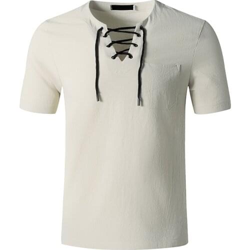 Mens Hipster Short Sleeve T-shirt Linen Cotton Tank Tops Summer Beach V Neck Casual T Shirt Men Hippie Shirts Yoga Tshirt Male