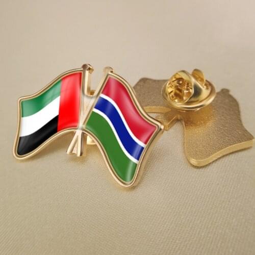 United Arab Emirates and Gambia Crossed Double Friendship Flags Lapel Pins Brooch Badges