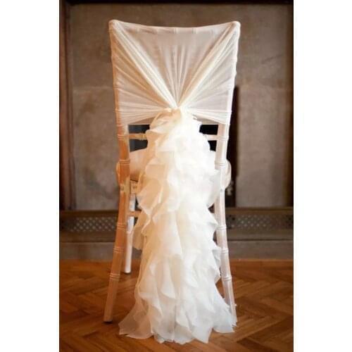 Ruffled Chair Sashes White Ivory Champagne Chair Covers Custom Made Organza Tulle Wedding Supplies Chair Decorations