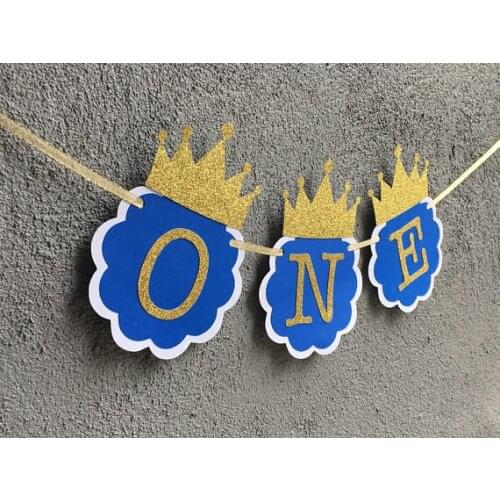 Personalized princess or prince crown birthday party high chair Banners baby shower buntings nursery room garlands photo booth